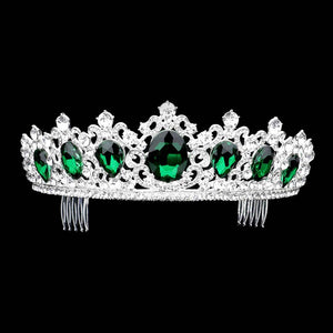 Emerald Oval Teardrop Stone Accented Princess Tiara, this teardrop stone princess tiara is made of awesome teardrop stones that make you more gorgeous and luxurious on special occasions. Perfect for adding just the right amount of shimmer & shine, will add a touch of class, beauty and style to your special events. It is charming, beautiful and will make a magnificent finishing touch for any hairstyle. Show your royalty with this Teardrop Princess Tiara.