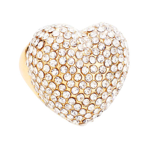 AB Gold Colorful Heart Crystal Rhinestone Pave Stretchable Ring. Beautifully crafted design adds a gorgeous glow to any outfit. Jewelry that fits your lifestyle! Perfect Birthday Gift, Anniversary Gift, Mother's Day Gift, Anniversary Gift, Graduation Gift, Prom Jewelry, Just Because Gift, Thank you Gift.