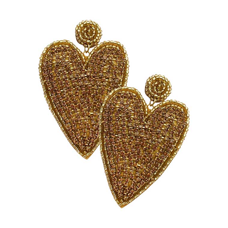 Black Felt Back Rhinestone Seed Beaded Heart Dangle Earrings, These gorgeous Rhinestone pieces will show your class on any special occasion. Take your love for accessorizing to a new level of affection with these seed-beaded heart-dangle earrings. Wear these lovely earrings to make you stand out from the crowd & show your trendy choice this valentine.