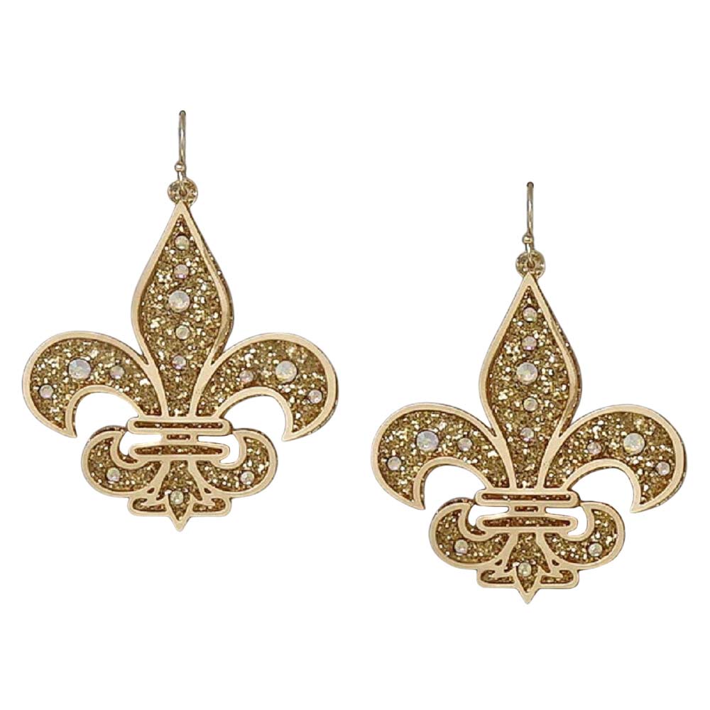 Gold Fleur De Lis Acrylic Earrings, These earrings add a gorgeous glow to your Mardi Gras outfit. These Fleur De Lis acrylic earrings rock every party you attend. Enhance your attire with these vibrant artisanal earrings to show off your fun trendsetting style. Put on a pop of color to complete your ensemble with these Fleur De Lis acrylic earrings.