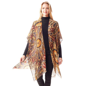 Gold Peacock Feather Printed Ruana Poncho, beautifully Peacock Feather designed Poncho is made of soft and breathable material that amps up your real and gorgeous look with a perfect attraction anywhere, anytime. Its eye-catchy design makes it unique from others and makes you stand out. Coordinate with any ensemble to finish in perfect style and get ready to receive beautiful compliments. It will be your favorite accessory to wear everywhere with confidence.