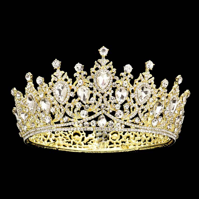 Gold Teardrop Stone Accented Crown Tiara, This crown tiara is a classic royal tiara made from gorgeous stone accented is the epitome of elegance. Exquisite design with gorgeous color and brightness, makes you more eye-catching and also it will make you more charming and pretty. Unique hair jewelry is suitable for any special occasion such as birthdays, engagements, weddings, pageants, proms, parties, quinceanera, banquets, celebrations, ceremonies, holidays, anniversaries, costume on Halloween, etc.