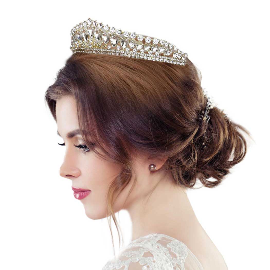 Rose Gold Teardrop Stone Cluster Princess Tiara. Perfect for adding just the right amount of shimmer & shine, will add a touch of class, beauty and style to your special events, embellished glass Stone to keep your hair sparkling all day & all night long. Perfect Gift for every women.