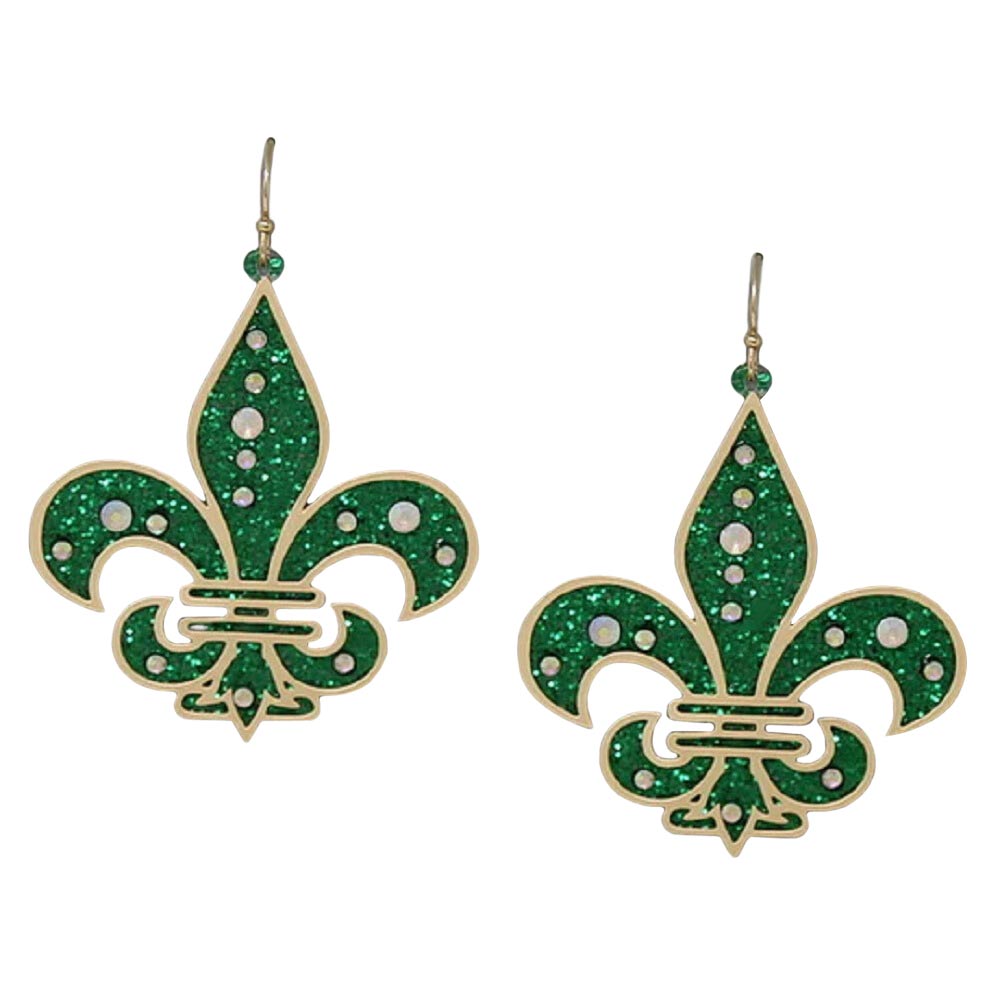 Gold Fleur De Lis Acrylic Earrings, These earrings add a gorgeous glow to your Mardi Gras outfit. These Fleur De Lis acrylic earrings rock every party you attend. Enhance your attire with these vibrant artisanal earrings to show off your fun trendsetting style. Put on a pop of color to complete your ensemble with these Fleur De Lis acrylic earrings.