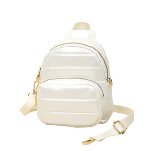 Ivory Solid Puffer Mini Backpack Bag, Great for adding fashionable accents to your daily style. This mini bag offers enough room for your daily going essentials. It can hold your wallets, keys, cell phones, makeup and other small accessories and stuff. Mini size and lovely decoration make your look chic and fashionable. These beautiful and trendy backpacks have adjustable hand straps that make your life more comfortable.
