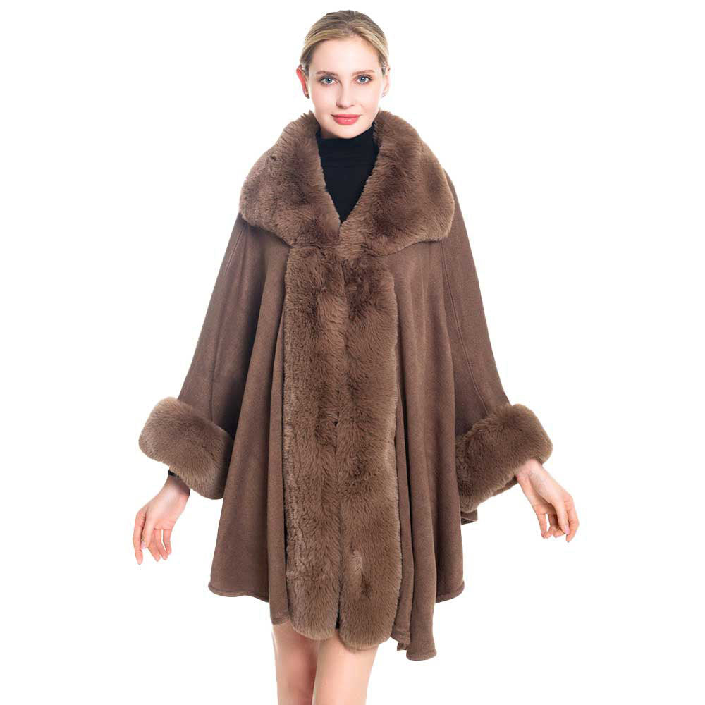Khaki Faux Fur Trim Poncho, is the perfect accessory for this winter. The cute color variation and stylish look enrich your glamour at any place. It is the best companion which keeps you warm and toasty in the cold weather and outings. You can throw it on over so many pieces elevating any casual outfit! Perfect Gift for Wife, Mom, Birthday, Holiday, Christmas, Anniversary, Fun Night Out. Stay luxurious and trendy with this beautiful poncho.