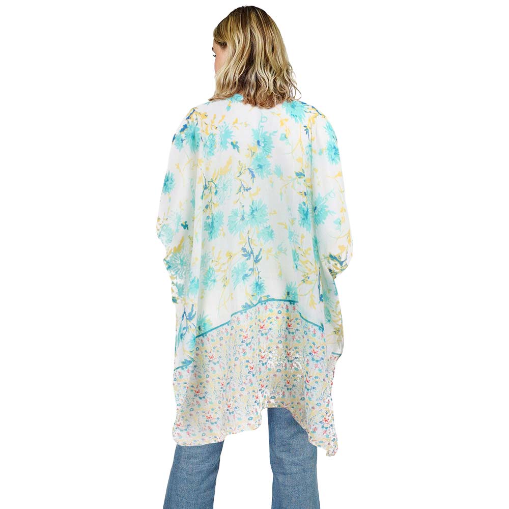 Mint Flower Patterned Cover Up Kimono Poncho, beautifully flower-patterned Poncho is made of soft and breathable material that amps up your real and gorgeous look with a perfect attraction anywhere, anytime. Its eye-catchy design makes you stand out. Coordinate this cover-up kimono with any ensemble to finish in perfect style and get ready to receive beautiful compliments.