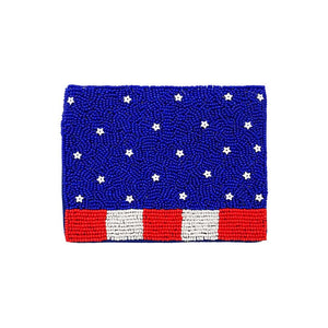 Multi American USA Flag Seed Beaded Mini Pouch Bag, look like the ultimate fashionista when carrying this Seed Beaded Mini Pouch Bag, great for when you need something small to carry or drop in your bag. It's a Perfect birthday gift, anniversary gift, Mother's Day gift, holiday getaway, or any other occasion.