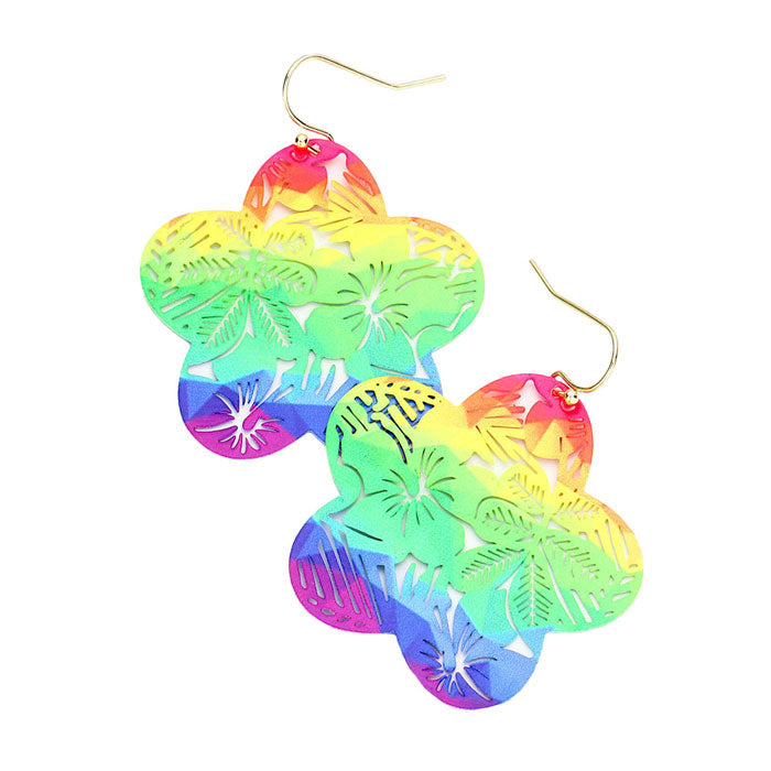 Multi Cut Out Rainbow Flower Leaf Dangle Earrings. This Dangle earring is simple and cute, easy to match any hairstyles and clothes. Great choice to treat yourself and This Flower & Leaf themed earrings is perfect for Holiday gift, Anniversary gift, Birthday gift, Valentine's Day gift for a woman or girl of any age.