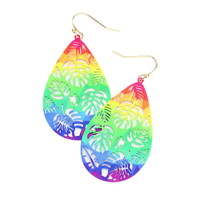 Multi Cut Out Rainbow Teardrop Leaf Dangle Earrings. Beautifully crafted design adds a gorgeous glow to any outfit. Jewelry that fits your lifestyle! These earrings they will dangle on your earlobes & bring a smile to those who look at you. Perfect Birthday Gift, Anniversary Gift, Mother's Day Gift, Graduation Gift, Prom Jewelry, Just Because Gift, Thank you Gift, Valentine's Day Gift.