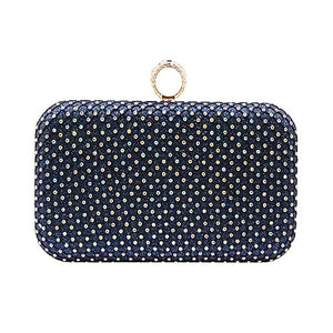 Navy Bling Rectangle Evening Clutch Crossbody Bag, is fit for all occasions and places. perfect for makeup, money, credit cards, keys or coins, and many more things. This handbag features a top Clasp Closure for security and contains a detachable shoulder chain that makes your life easier and trendier. Its catchy and awesome appurtenance drags everyone's attraction to you. Perfect gift ideas for a Birthday, Holiday, Christmas, Anniversary, Valentine's Day, etc.