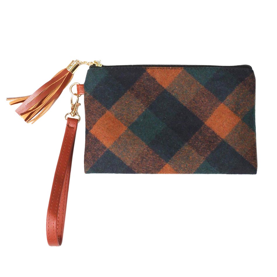 Tan Plaid Check Wristlet Pouch Bag, gives you the most comfortable dealing with a trendy look. The color variety, lightweight, and size make the pouch perfect to grab according to your own choice. It includes an easy-carrying hand strap. It's a perfect gift for any occasion and a stylish accessory for any place.
