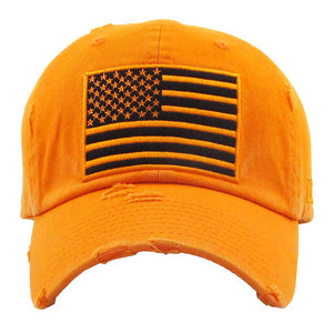 Orange American USA Flag Vintage Baseball Cap, Show your patriotic side with this cute patriotic  USA flag style American Flag baseball cap. Perfect to keep the sun out of your eyes, and to pull your hair back during exercises such as walking, running, biking, hiking, and more! Adjustable Velcro strap gives you the perfect fit. its awesome vintage look, Soft textured, embroidered with fun statement will become your favorite cap.