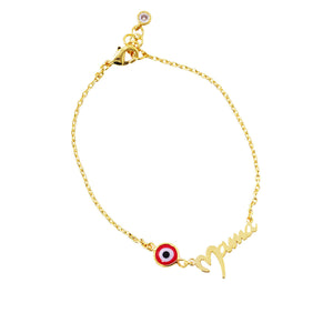 Red Evil Eye Pointed Gold Dipped Mama Metal Message Bracelet. Make your Mom feel special with this gorgeous Charm Bracelet gift! Her heart will swell with joy! Designed to add a gorgeous stylish glow to any outfit. Show mom how much she is appreciated & loved. This piece is versatile and goes with practically anything! This mom's bracelet is perfect Mother's Day gift for all the special women in your life, be it mother, wife, sister or daughter.