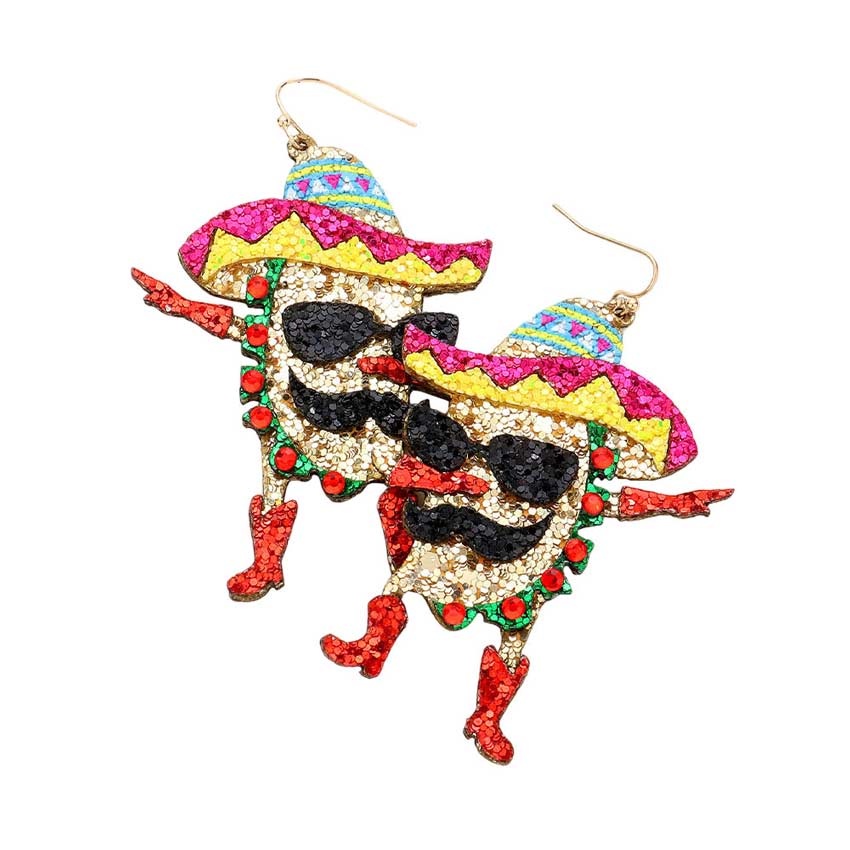 Multi Glittered Hat Taco Dangle Earrings, are beautifully designed on a Cinco de Mayo and fruits-food theme to put on a pop of color and complete your ensemble. Get a pair as a gift to express your love for your mom, daughter, wife, or sister,  just for you on Cinco De Mayo, Anniversary, Holiday, etc.