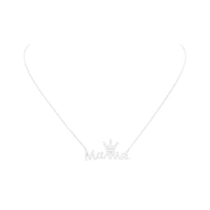 Rhodium Dipped CZ Crown MAMA Message Pendant Necklace, Make your Mom feel special with this gorgeous Dipped Crown Pendant Necklace gift! Her heart will swell with joy! This piece is versatile and goes with practically anything! This Crown MAMA Pendant Necklace is perfect Mother's Day gift for all the special women in your life, be it mother, wife, sister or daughter.