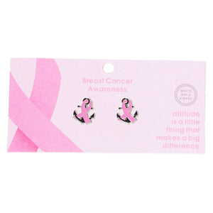 Rhodium Gold Dipped Enamel Anchor Pink Ribbon Stud Earrings, put on a pop of color to complete your ensemble. Perfect for adding just the right amount of shimmer & shine and a touch of class to special events. Perfect Birthday Gift, Anniversary Gift, Mother's Day Gift, Graduation Gift.