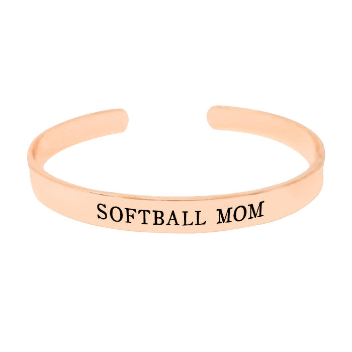 Gold Softball Mom Gold Dipped Metal Cuff Bracelet, These Metal Cuff bracelets are easy to put on, take off and so comfortable for daily wear. Best loving gift to express your love to your mother on Mother's Day. Shows the love between mother and child is forever. This Mom bracelet is the ideal Mother's Day present for all the unique ladies in your life, as well as those who have been inspired by sports moms.