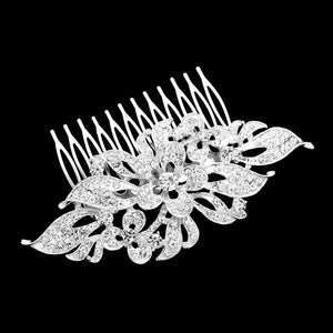 Silver Rhinestone Embellished Flower Leaf Hair Comb, amps up your hairstyle with a glamorous look on special occasions with this Rhinestone Embellished Flower Leaf Hair Comb! It will add a touch to any special event. These are Perfect Birthday Gifts, Anniversary Gifts, Mother's Day Gifts, Graduation gifts, and any occasion.
