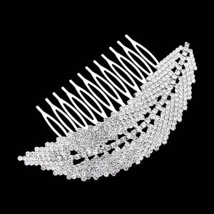 Silver Rhinestone Pave Leaf Hair Comb. Classic Wedding Hair Accessories, fit for bride and bridesmaid. The comb are long enough to fasten it in your hair, won’t hurt your hair. It is easy to take it out. It is perfect for any hair color and type, make you more more glam and shine. Is perfect for wedding, engagement, prom, evening, anniversary, communion, party, banquet, dance, friends? gathering and performance and so on.It must be a perfect complement for your dress.