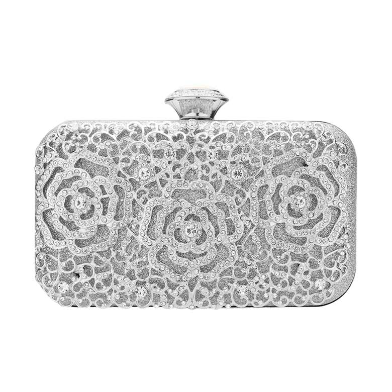 Silver Stone Flower Glittered Evening Tote Clutch Crossbody Bag, is beautifully designed and fit for all occasions & places. Show your trendy side with this awesome evening crossbody bag. Versatile enough for carrying straight through the week, perfectly lightweight to carry around all day on special occasions. Perfect for makeup, money, credit cards, keys or coins, and many more things. 