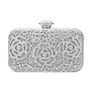 Silver Stone Flower Glittered Evening Tote Clutch Crossbody Bag, is beautifully designed and fit for all occasions & places. Show your trendy side with this awesome evening crossbody bag. Versatile enough for carrying straight through the week, perfectly lightweight to carry around all day on special occasions. Perfect for makeup, money, credit cards, keys or coins, and many more things. 