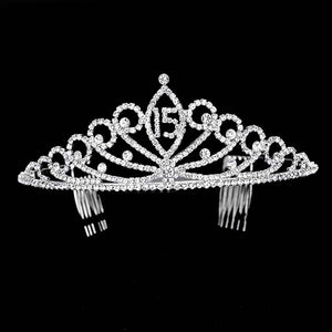 Silver Sweet 15 Rhinestone Princess Tiara, this princess tiara is a classic royal tiara made from gorgeous rhinestone accented is the epitome of elegance. Exquisite design with stunning color and brightness, makes you more eye-catching in the crowd and also it will make you more charming and pretty without fail