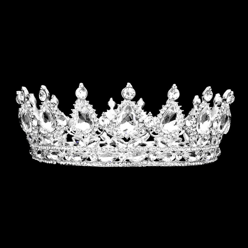 Silvser Teardrop Stone Accented Crown Tiara, This crown tiara is a classic royal tiara made from gorgeous stone accented is the epitome of elegance. Exquisite design with beautiful color and brightness makes you more eye-catching in the crowd and will make you more charming and pretty without fail.