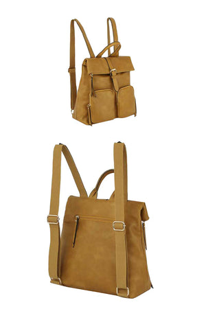 Tan Fold Over Belt Vegan Leather Backpack, show your trendy mind and perfect choice with this awesome fold over Backpack featuring a double front pocket. You'll look like the ultimate fashionista while carrying this stylish backpack! Carry your handy items with double useful pockets on the front side. Have fun and look stylish anywhere and anytime. Zipper closure adds security and beauty. It makes your hands free to enjoy your journey fearlessly and without compromise.