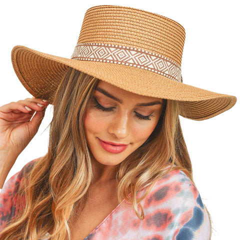 Taupe Tribal Band Panama Hat Ladies Taupe Panama Contrast Band Hat | Cordings US main image 4