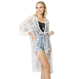 White Dream Catcher Lace Long Cover Up Kimono Poncho, will amp up your beauty & confidence and make you stand out with its eye-catchy design. Coordinate this dream catcher lace long cover-up kimono with any ensemble to finish in perfect style and get ready to receive beautiful compliments. It will be your favorite accessory to wear everywhere with a perfect look.