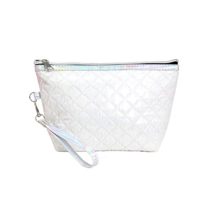 White Quilted Shiny Puffer Pouch Bag, small colorful shiny puffer pouch bag, perfect for money, credit cards, keys or coins, comes with a wristlet for easy carrying, light and simple. Put it in your bag and find it quickly with it's bright colors. Great for running small errands while keeping your hands free. 