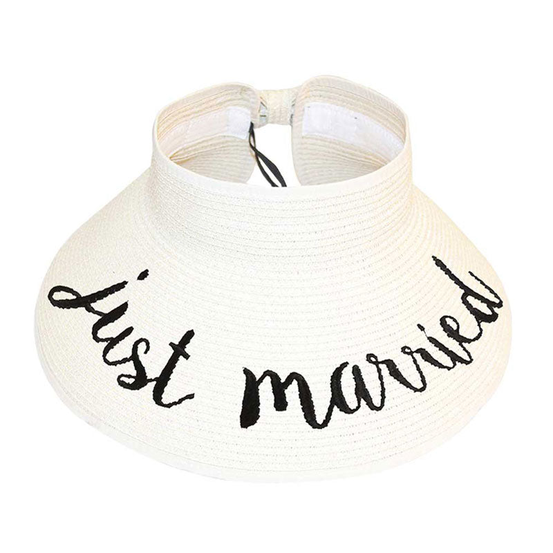 White Just Married Message Roll Up Foldable Visor Sun Hat, This visor hat with Just Married Message is Open top design offers great ventilation and heat dissipation. Features a roll-up function; incredibly convenient as it is foldable for easy storage or for taking on the go while traveling. Wonderful UV Protection Summer sun hat that is perfect for gardening, walking along the beach, hanging by the pool, or any other outdoor activities.