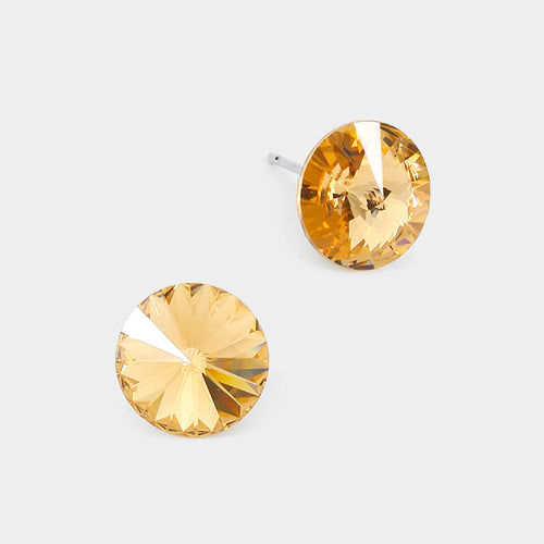 10 mm Round Crystal Stud Earrings - Lt Col Topaz