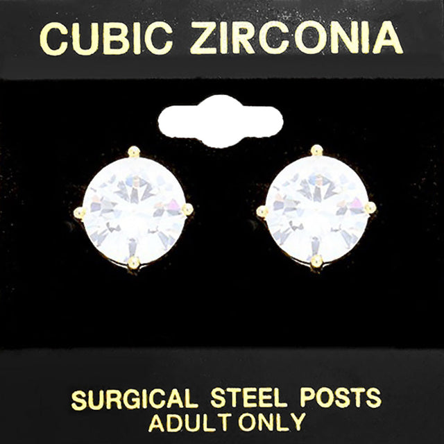 Gold 11mm Round CZ Stud Earrings