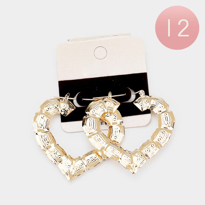 Gold Metal Bamboo Heart Pin Catch Earrings. Look like the ultimate fashionista with these Earrings! Add something special to your outfit this Valentine! special It will be your new favorite accessory. Perfect Birthday Gift, Anniversary Gift, Mother's Day Gift, Graduation Gift, Valentine's Day Gift.