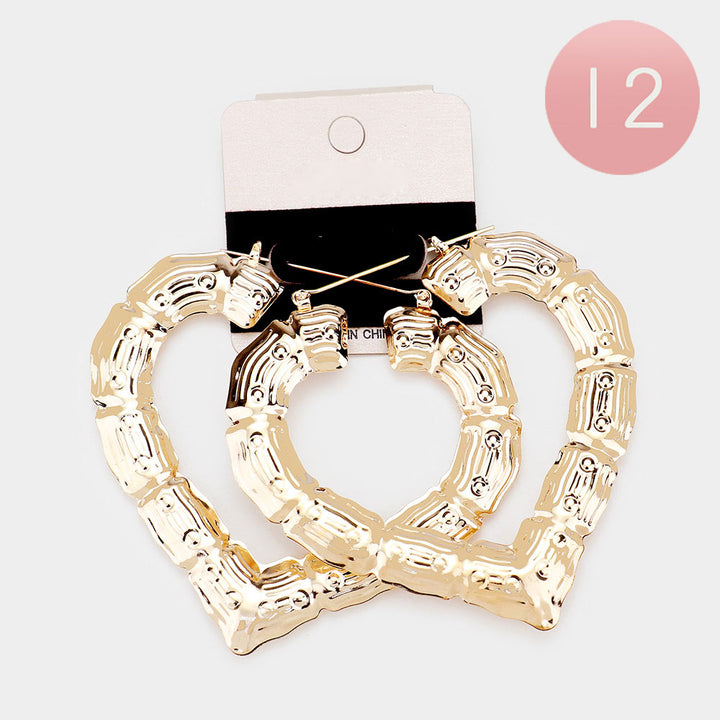 Gold Metal Bamboo Heart Pin Catch Earrings. Look like the ultimate fashionista with these Earrings! Add something special to your outfit this Valentine! special It will be your new favorite accessory. Perfect Birthday Gift, Anniversary Gift, Mother's Day Gift, Graduation Gift, Valentine's Day Gift.