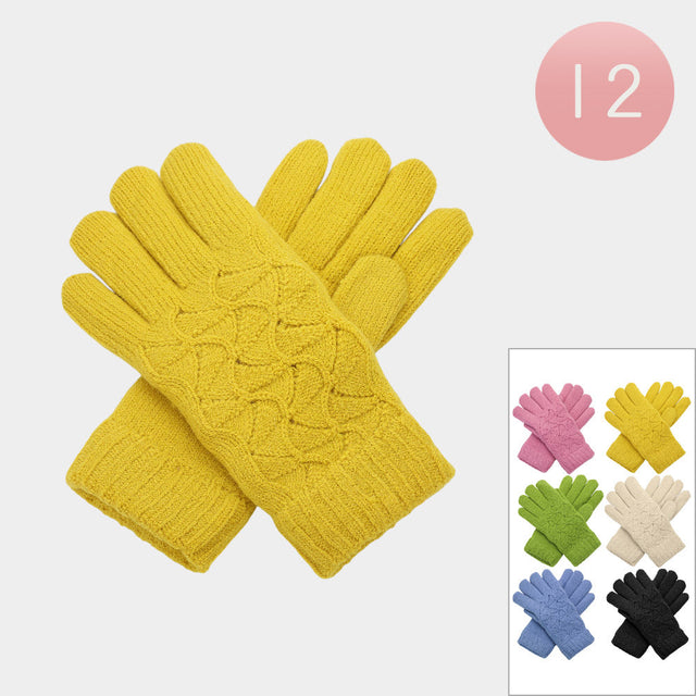 Assorted 12Pairs - Soft Knit Double Layers Fur Lining Winter Gloves