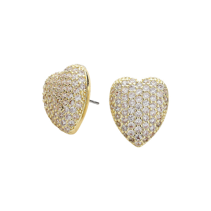 14K Gold Plated CZ Stone Paved Heart Stud Earrings add a touch of elegance to any outfit. With their stunning design and quality materials, these earrings are the perfect accessory for any occasion. The heart-shaped studs are adorned with sparkling CZ stones, making them a beautiful and eye-catching piece of jewelry. Upgrade your style with these 14K Gold Plated earrings.