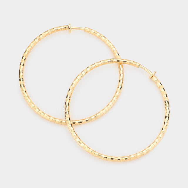 Matte gold 2.25 Inch Metal Hoop Clip On Earrings