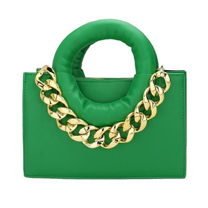 Green Faux Leather Solid Mini Tote, Crossbody Bag Set, Ladies Shoulder Bag Vintage Leather Thick Chain Crossbody Bag. Travel in style with this two-in-one faux leather set bag! Ditch the hassle and look cute as heck with this savvy set! Great as a Birthday, Christmas, Anniversary Gift, Cumpleanos, Navidad, Anniversario, etc