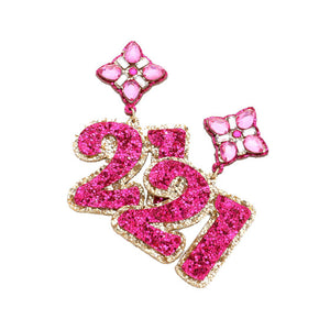 These 21 Birthday Pink Fuchsia Glittered Confetti Message Dangle Earrings make a special gift for a special day! Show someone you care with these festive and fun earrings, perfect for the party-hearty birthday girl in your life! A sparkling reminder that every year is worth celebrating!, 21st Birthday Earrings