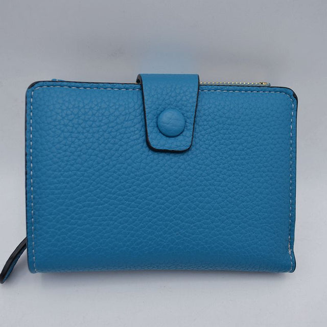 Compact Pebbled Everyday Wallet with Snap and Zipper Closure - Turquoise - Wallets