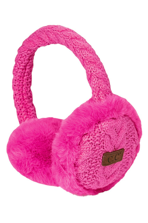 C.C Cable Knit Faux Fur Earmuff - Hot Pink - Hot Pink
