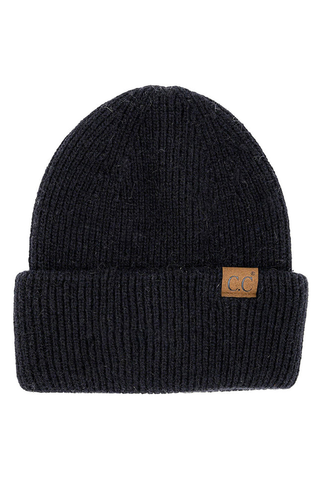 Black C.C Double Cuff Beanie Hat