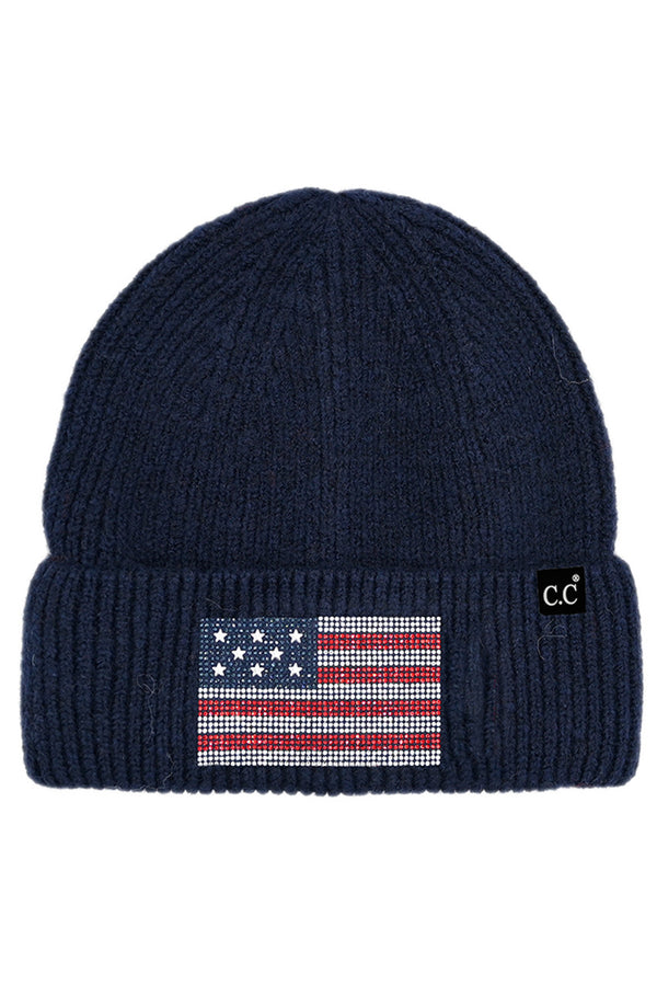 Navy C.C American Flag Rhinestone Beanie