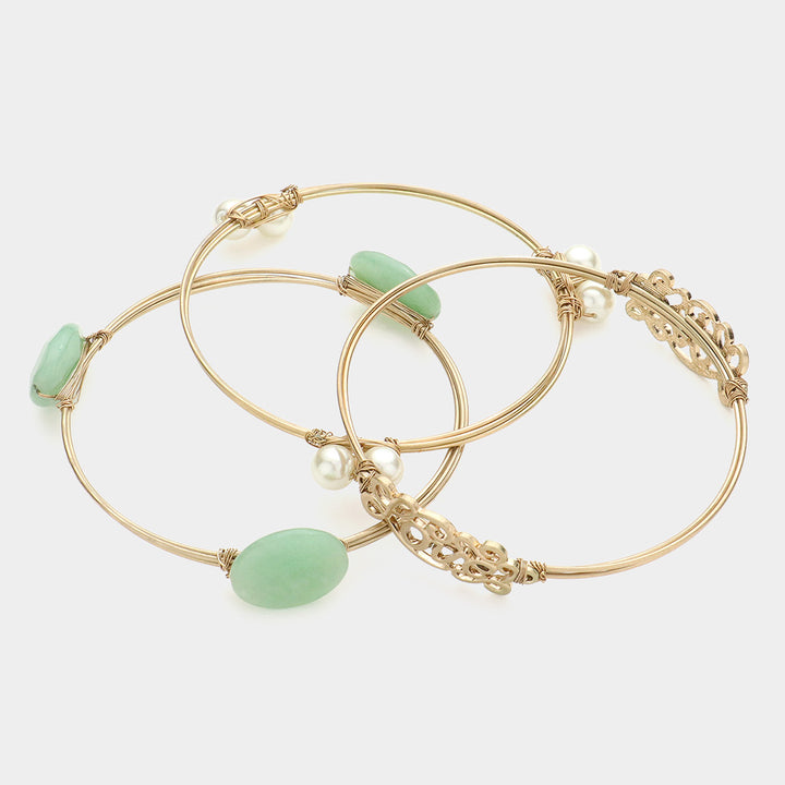 3PCS - Love Message Semi Precious Stack Bracelets are perfect for expressing your love. Made with semi-precious stones, they add a touch of elegance to any outfit. Share your affection with these stylish and meaningful bracelets.