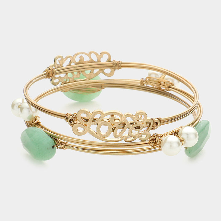 3PCS - Love Message Semi Precious Stack Bracelets are perfect for expressing your love. Made with semi-precious stones, they add a touch of elegance to any outfit. Share your affection with these stylish and meaningful bracelets.