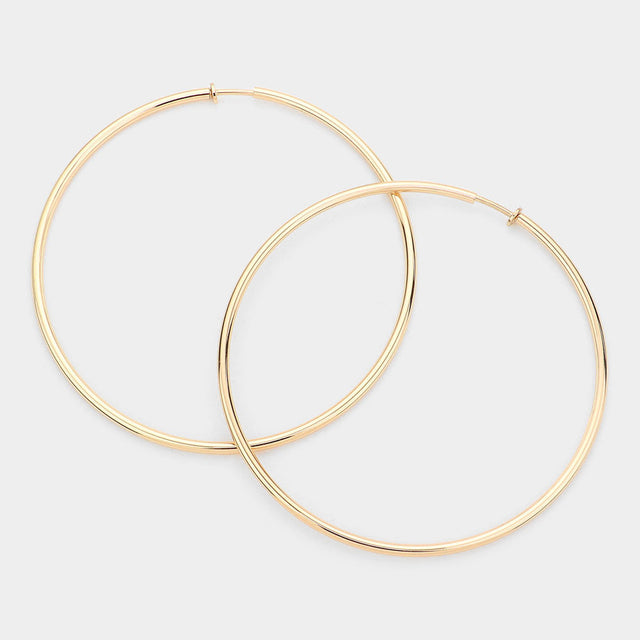 Gold 4 Inch Extra Large Metal Hoop Clip On Earrings
