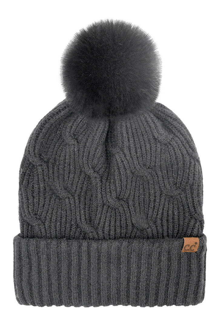 Black C.C Chain Link Knitted Pom Beanie